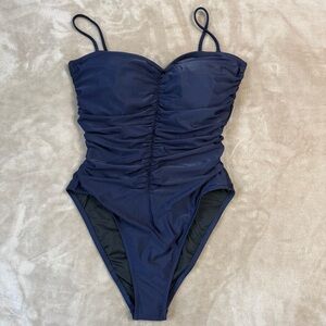 J. Crew Re-Imagined Navy Sweetheart Ruched One-Piece Swimsuit Size 12